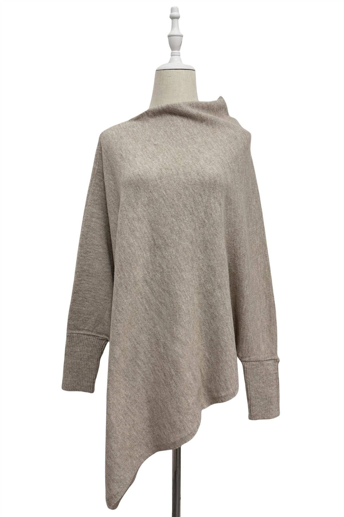 Fashion Scarf World – wholesale Poncho – Women's – Plain Cuffed Diagonal Drape Wool Poncho0