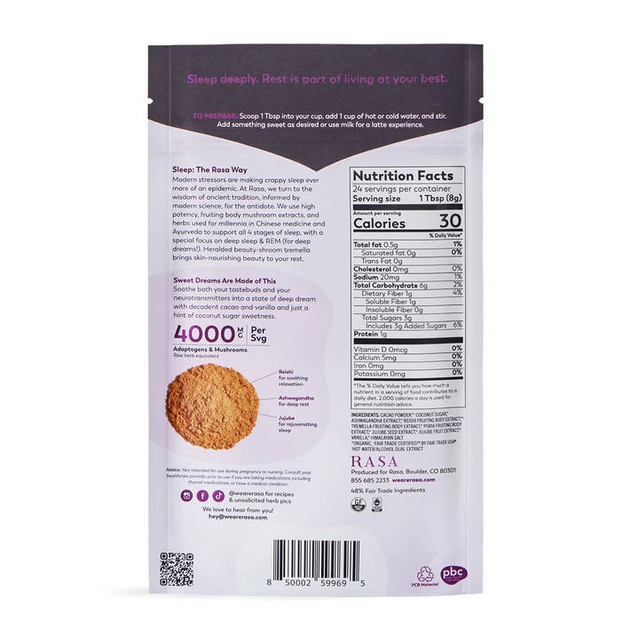 Rasa - #1 in Functional Adaptogens - Wholesale Powdered Health Drink - Rasa Deep Dream Cacao | Sleep Tonic | 6 oz
