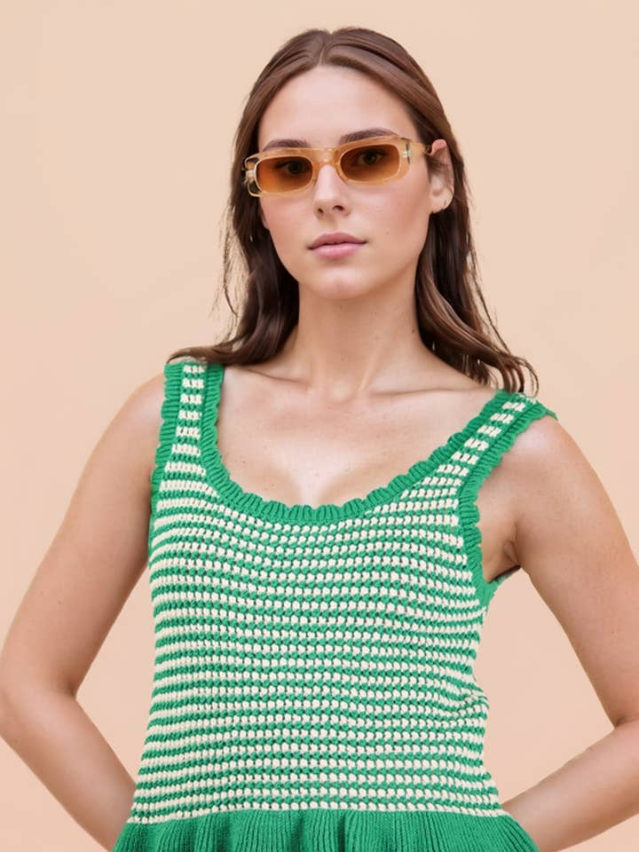 12W3641N-Ruffle Hem Stripe Sleeveless Knit Sweater Top for wholesale by VERY J