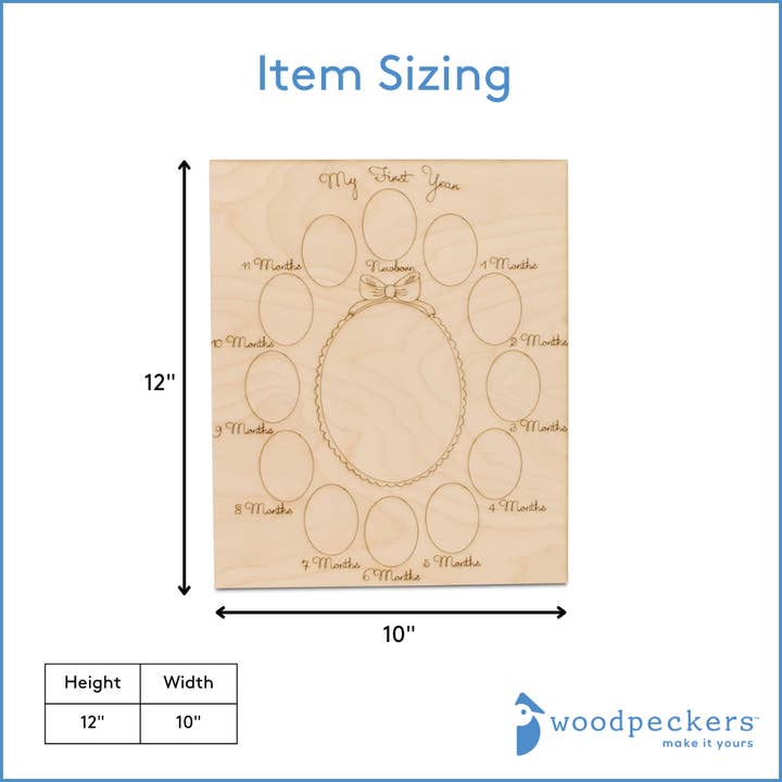 Woodpeckers Crafts - Wholesale Cutouts - "My First Year" Baby Milestone Picture Frame, Bow Style