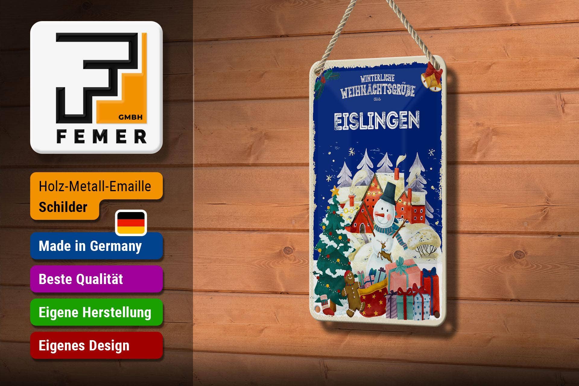 Femer - Wholesale Christmas Wall Art - Christmas greetings EISLINGEN metal sign gift decorative sign 12x18 cm2