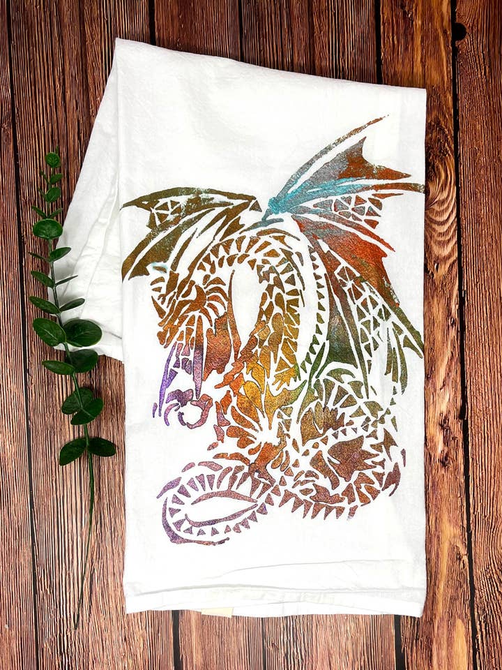 Toalha de Prato Pintada à Mão Dragon por atacado de Third Wolf Designs