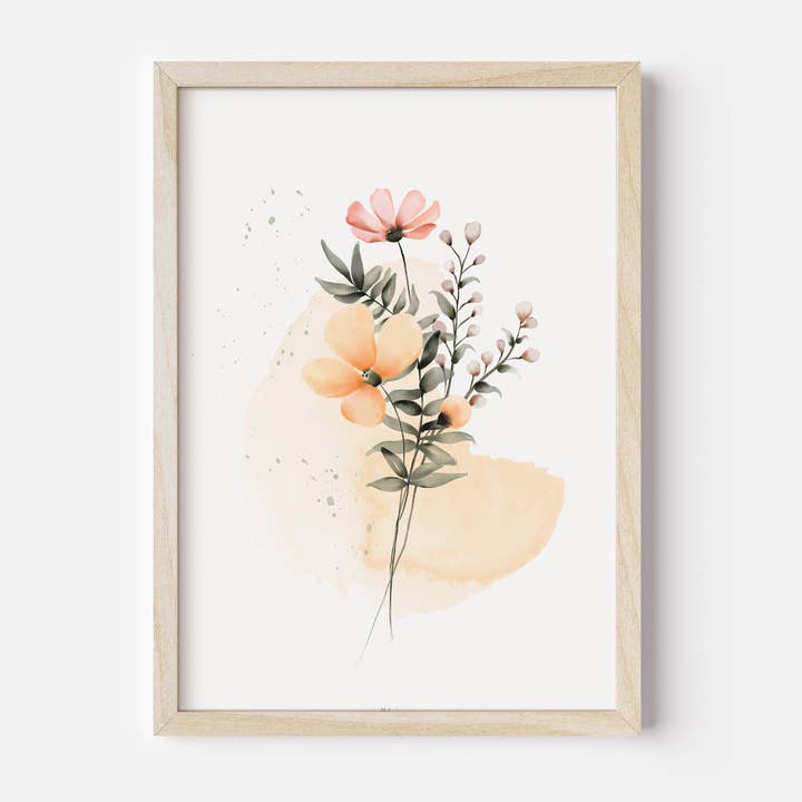 Impression encadrée, fleurs à l'aquarelle, impression d'art mural botanique pour la vente par Oak and Alder
