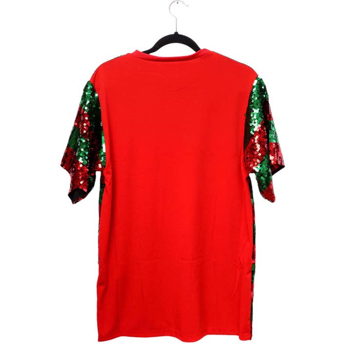 Wona Trading, Inc. - Wholesale T-Shirt - Women's - HOLLY JOLLY Message Christmas Sequin Jersey Top