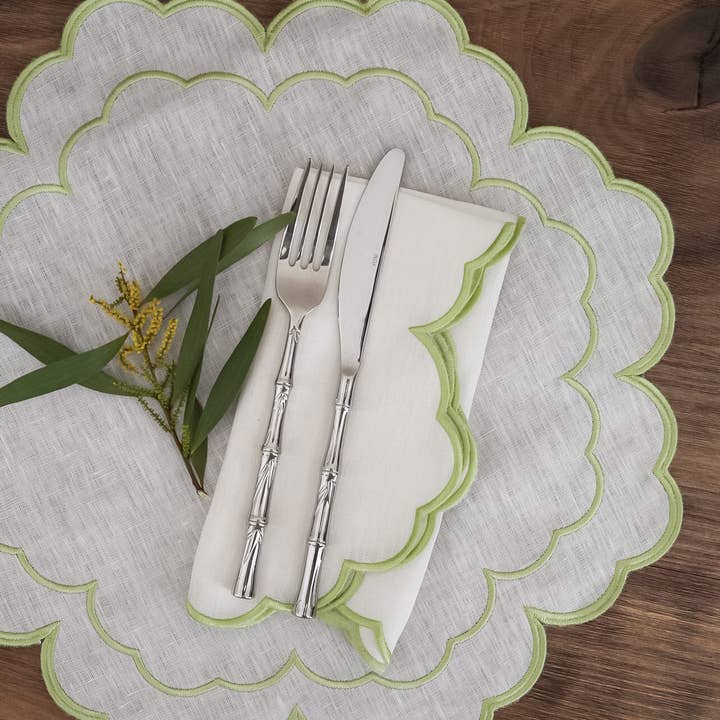 Mariaida Home - Wholesale Dinner & Cloth Napkin - Iris Guardanapo, Raw with Light Green1