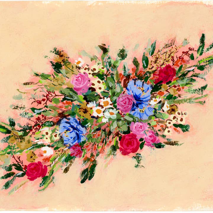 Catholic Handmade – wholesale Everyday greeting card – (1050) Floral Greeting Card/Pink and Blue Flowers Bouquet1