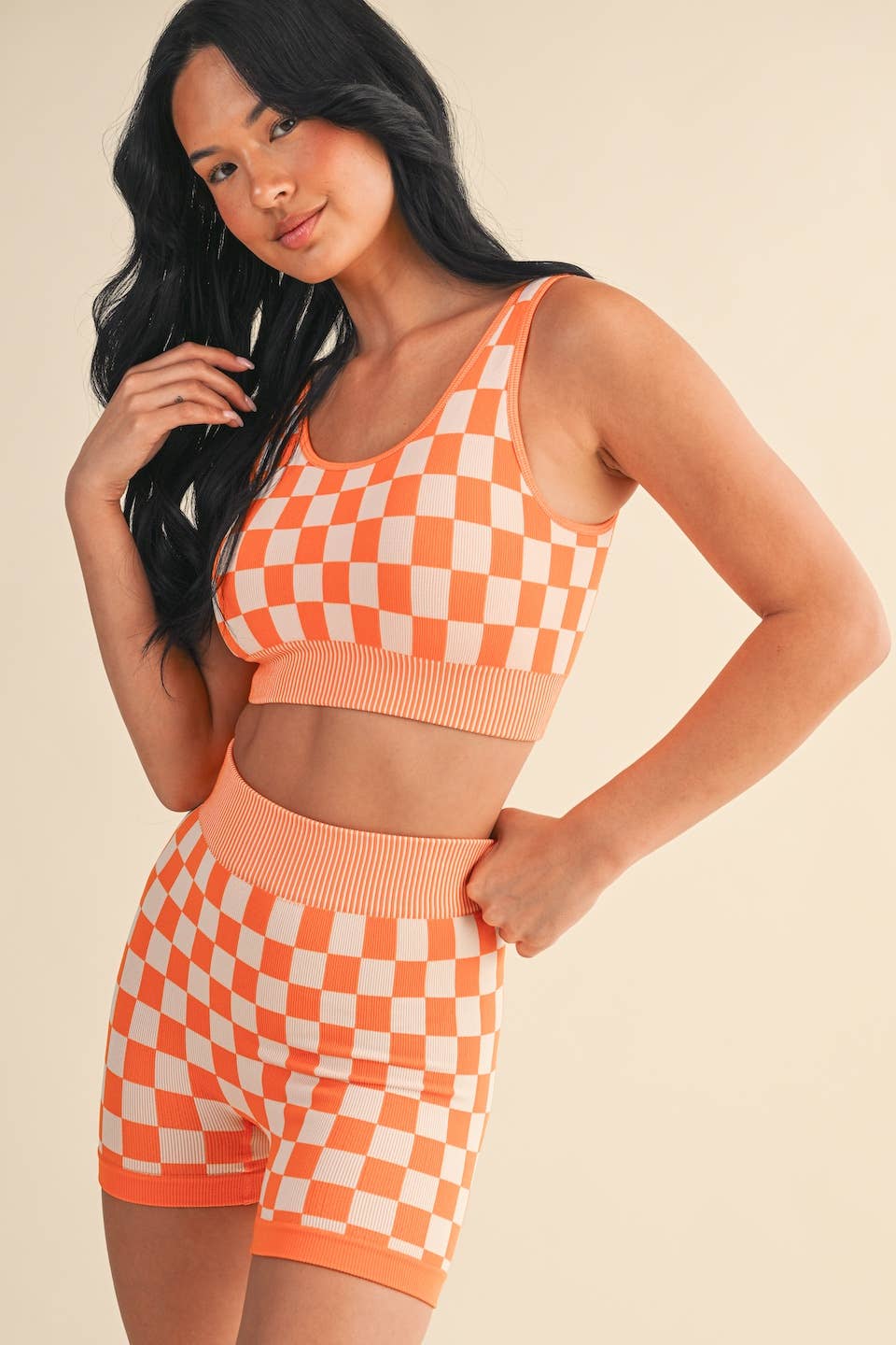 KIMBERLY C - Wholesale Activewear Set - Women's - Checkmate Cropped Two Piece Set102