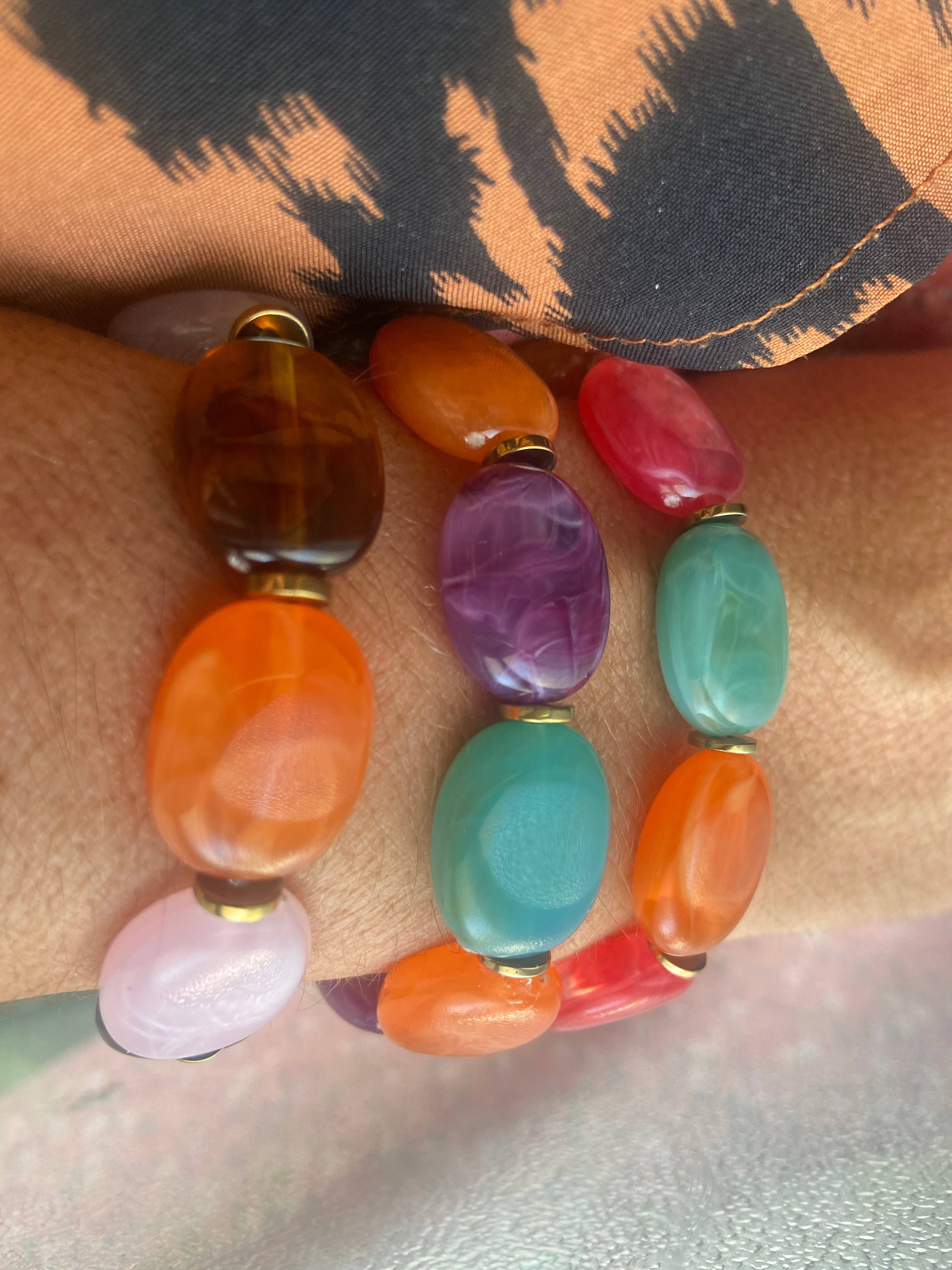 Misdi By Diane – Pulseira de missangas por atacado – Pulseira elástica resina oval multicolorida5