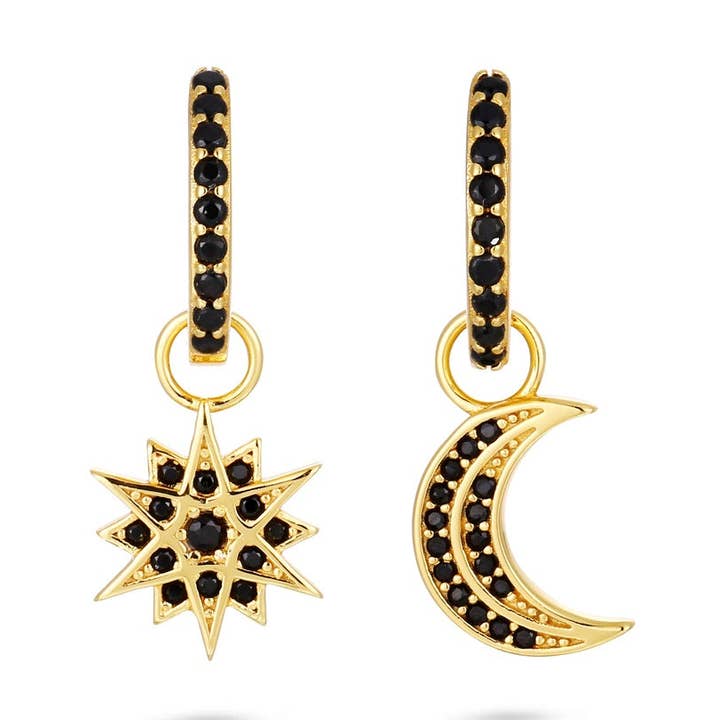 Celestial Black Moon & Star Huggies for wholesale by Gold Trip