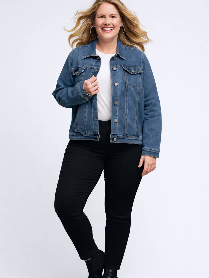 Trucker Denim Jacket - Curvy for wholesale by Pine Apparel