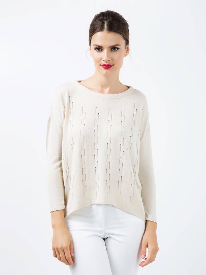 Long Sleeve Knit Top with Uneven Hemline for wholesale by conquista