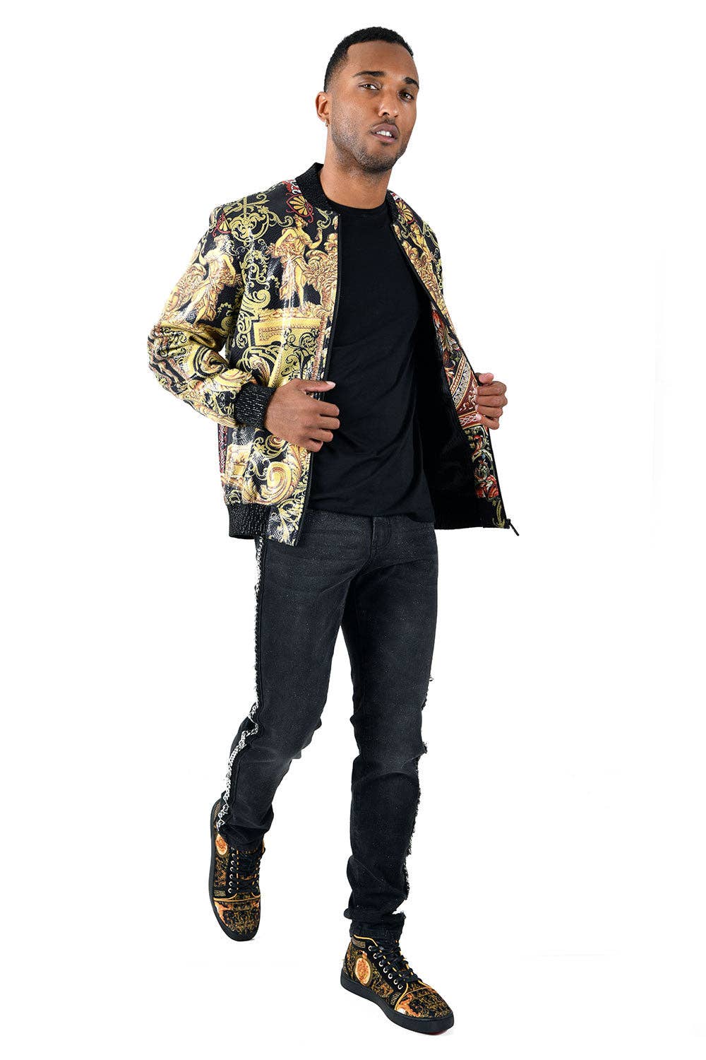 Multi Men's Floral Medusa Angle Baroque Design Bomber Jacket BP662 for wholesale on Faire4