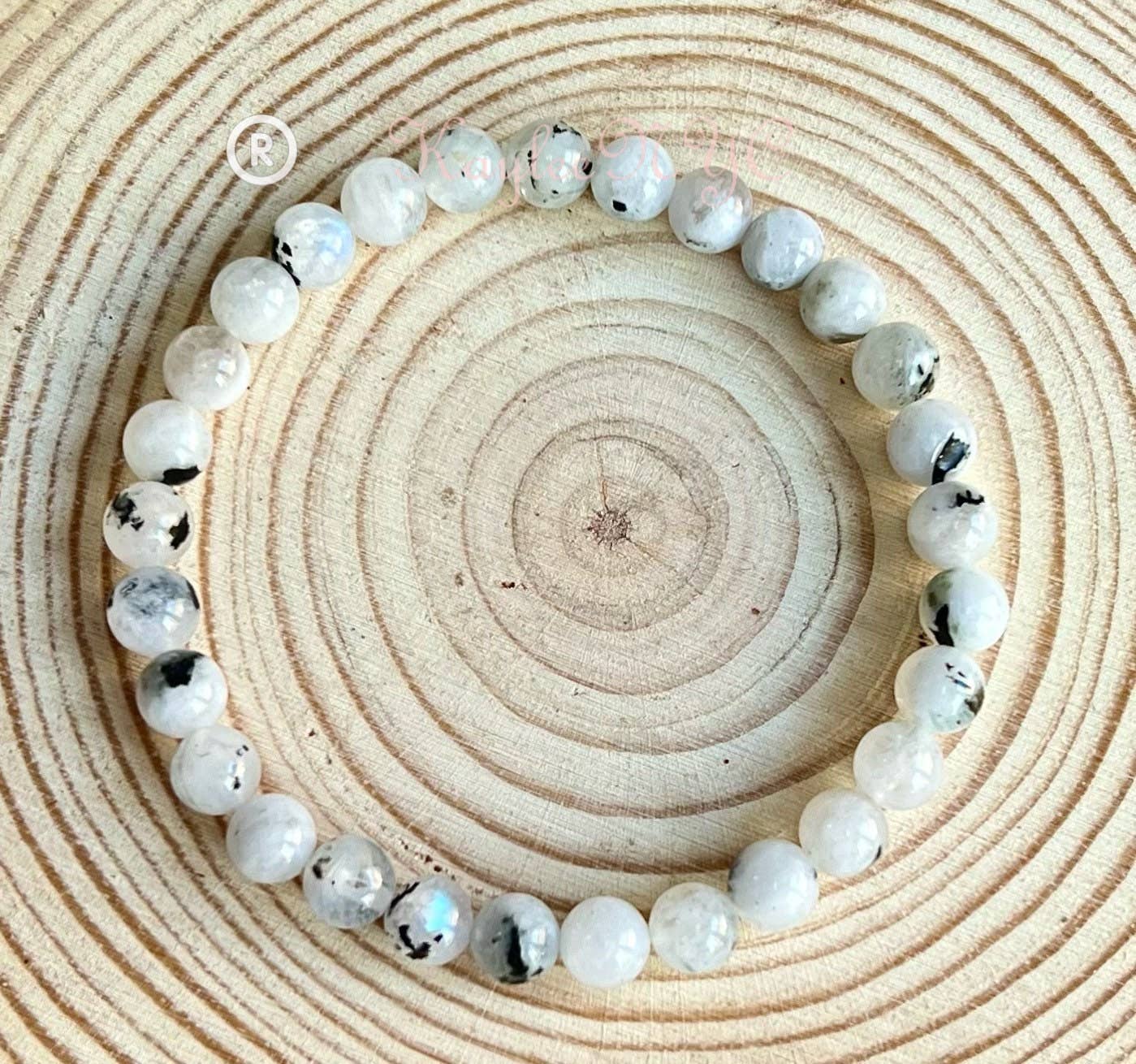 KayleeNYC - Venta al por mayor Pulsera de cuentas - Pulsera elástica de sanación con cristal de piedra lunar arcoíris natural 6 mm 19 cm6