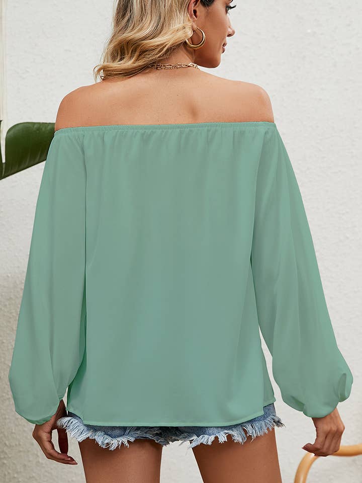 Lily Clothing - Wholesale Blouse - Women's - CWTBLL0136_BALLON SLEEVE OFF SHOULDER CHIFFON BLOUSE