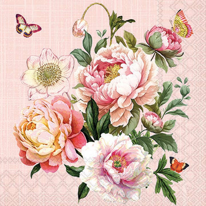 Cocktail Napkin - Peony Bouquet for wholesale by Elegant Gifts