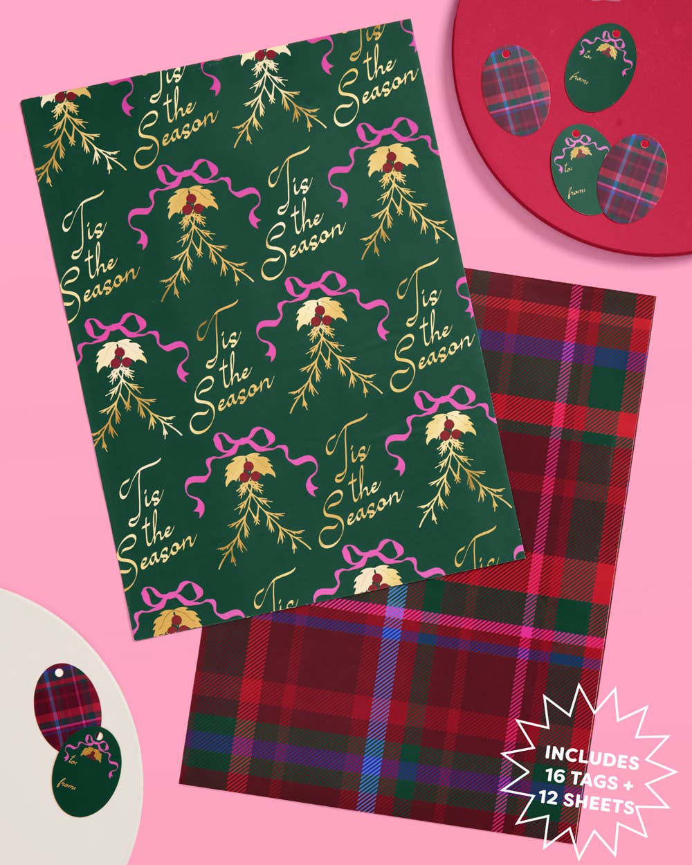 xo, Fetti - Wholesale Flat Wrap - Tis the Season Wrapping Paper  12 sheets + 16 tags Christmas2
