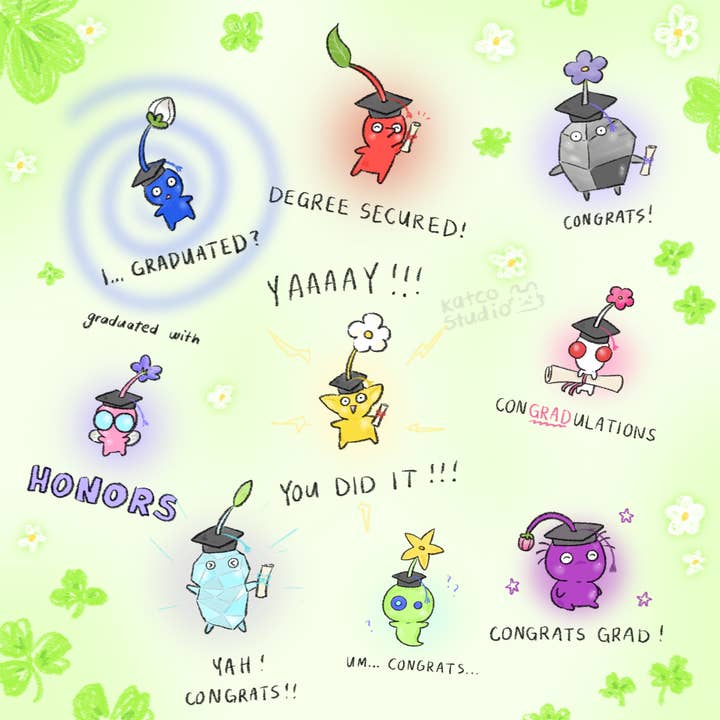 Pikmin Graduation Cards for wholesale by Katco Studio