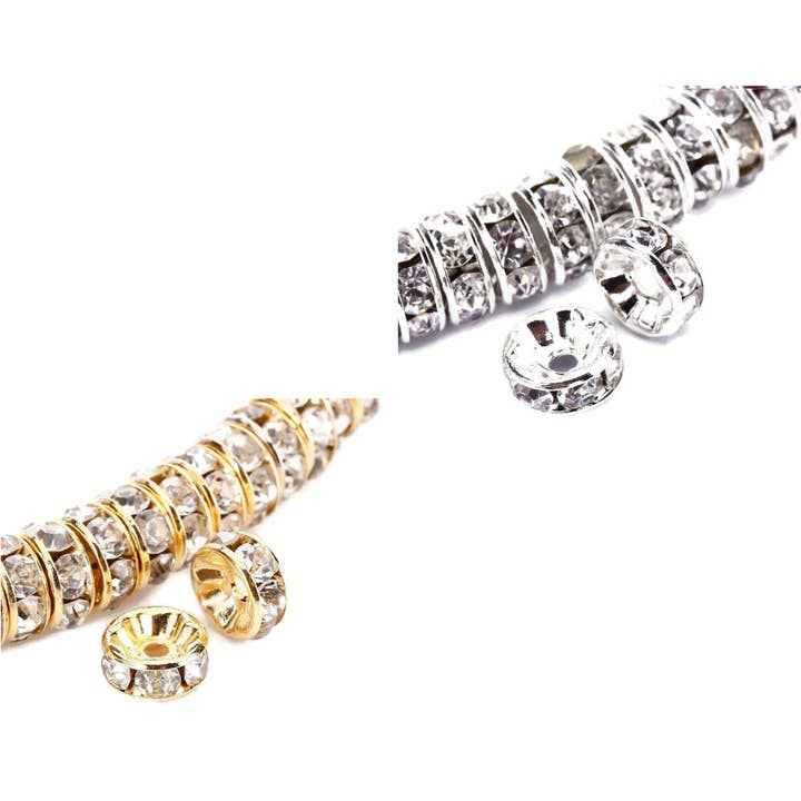 Clear Rhinestone Rondelle Spacers Gold/Silver 4mm 6mm 8mm 10mm 50pcs Per Bag for wholesale by CRCBEADS
