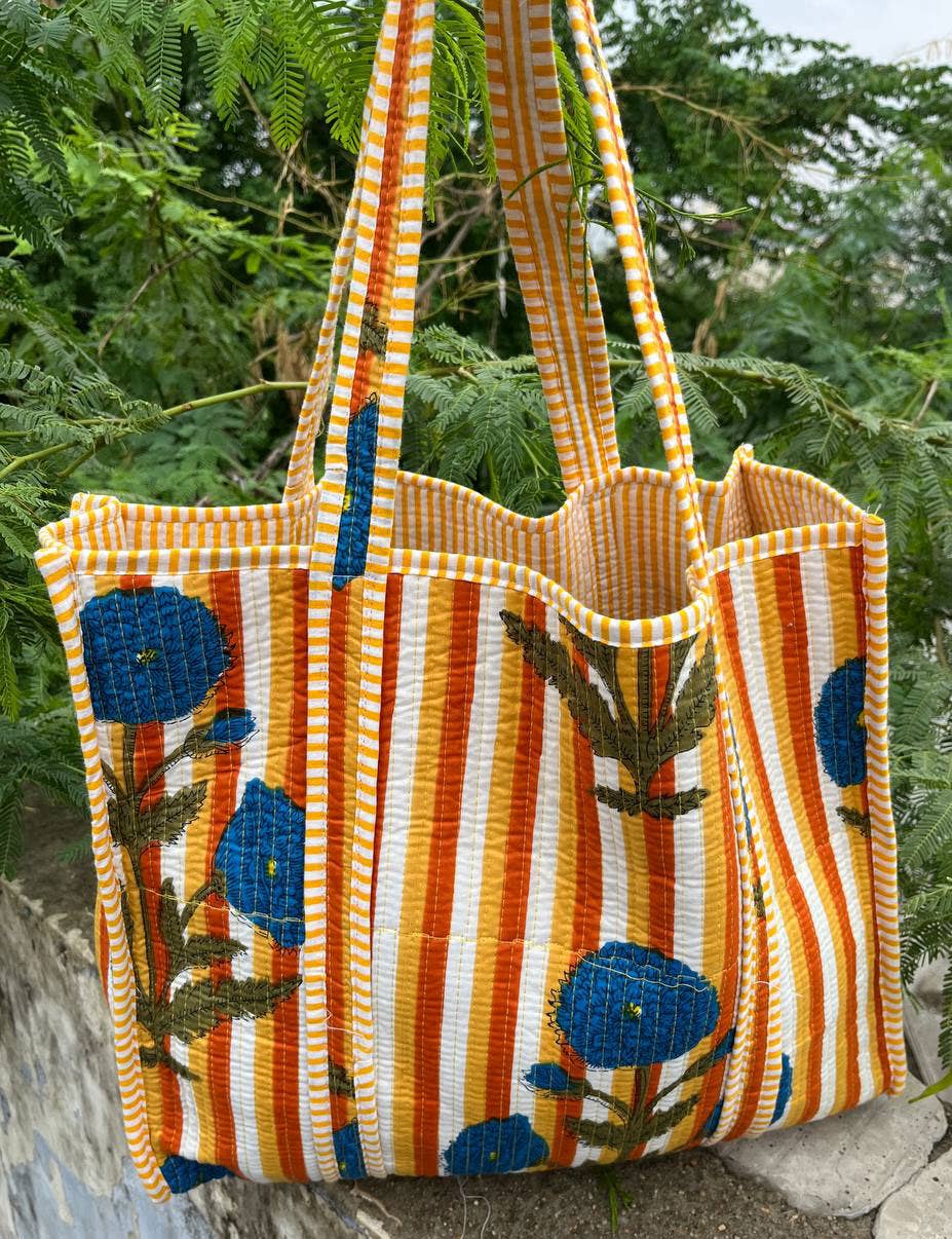 bhavnas boutique - Venta al por mayor Bolsa de asa- Mujer - Bolsa con estampado de bloques, bolsas de algodón acolchadas hechas a mano en la India 1