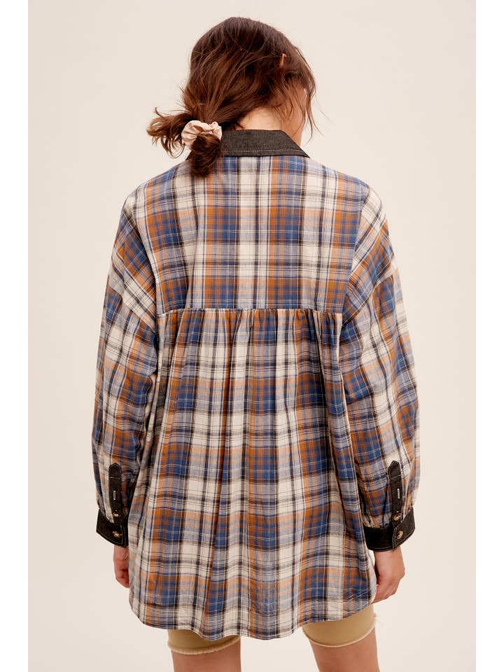 Listicle - Wholesale Button Down Shirt - Women's - Mixed Plaid Oversized Button-Down Shirt LJ02055