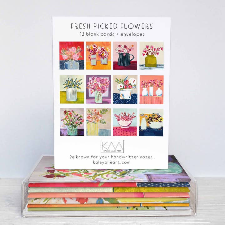 Fresh Picked Flowers Assorted Set - Boxed Set of 12 for wholesale by Kaley Alie Art