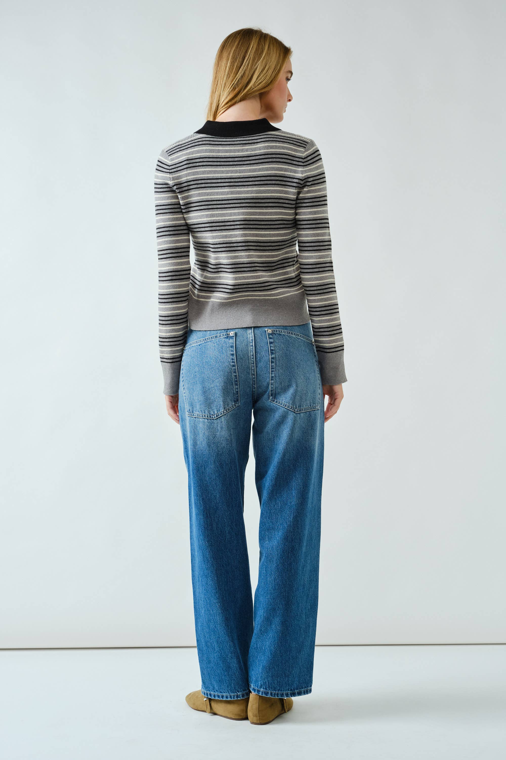 Aaron & Amber - Wholesale Polo - Women's - AJT5193 TIMELESS STRIPED POLO SWEATER TOP6