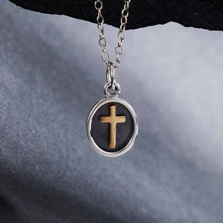 Nina Designs - Wholesale Pendant/Charm Necklace - Sterling Silver Shadow Box Necklace with Bronze Cross