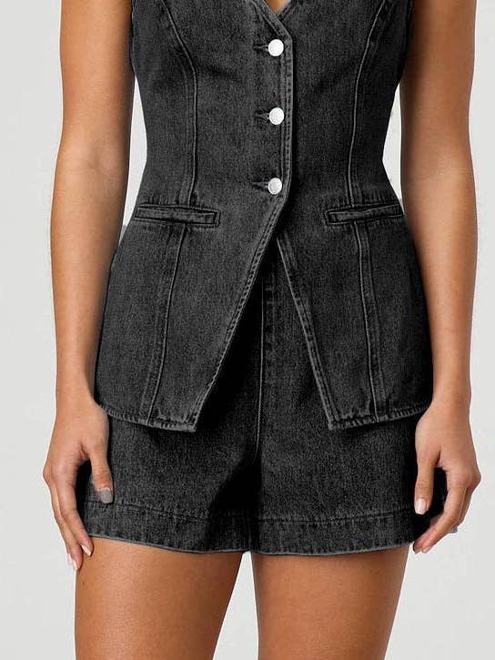 EmberLoom - Wholesale Top & Short Set (NOT Loungewear) - Women's - Casual Buttoned Denim Top and Shorts Set