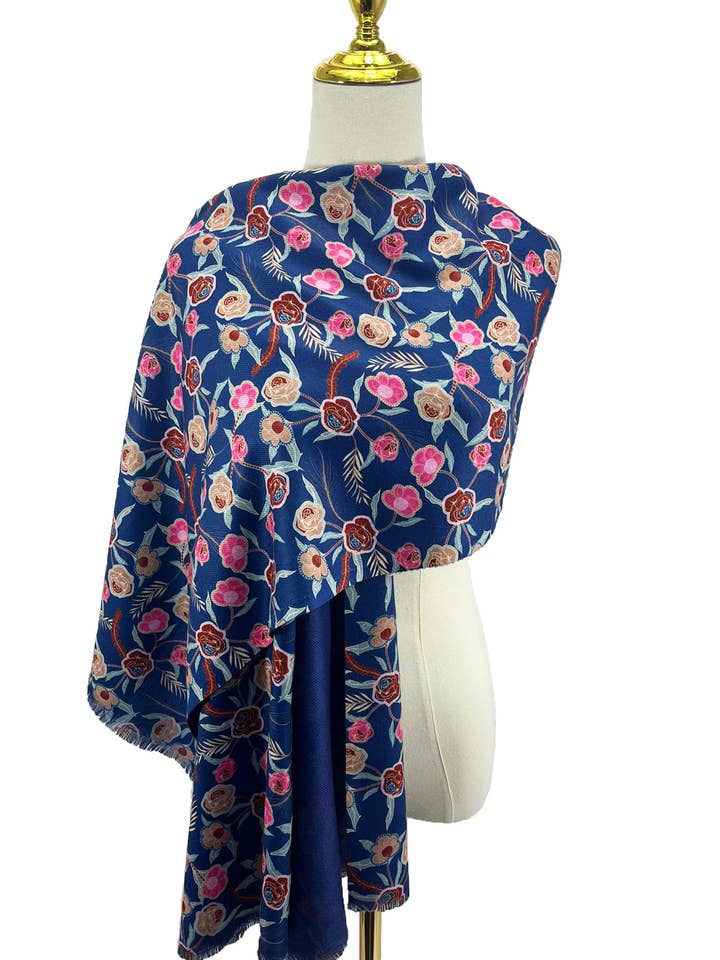 Rose & Mixed Floral Wool Frayed Scarf for wholesale by Fashion Scarf World