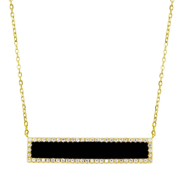 Guldpläterad Sterling Svart Onyx Bar med CZ Border Halsband för wholesale av Dlux Jewels