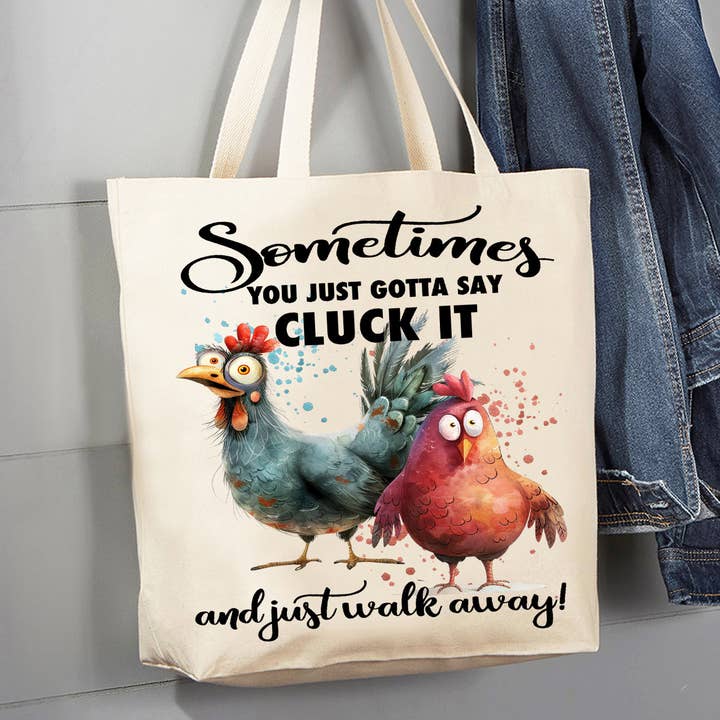 Avery Lane Gifts - Wholesale Tote Bag - Women's - Gotta Cluck it and Walk Away Chickens Canvas Tote Bag