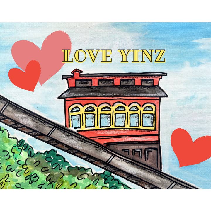 Amour Yinz : Carte Aquarelle de l'Inclinaison de Pittsburgh pour la vente par Kerry Quinn's Kitsch