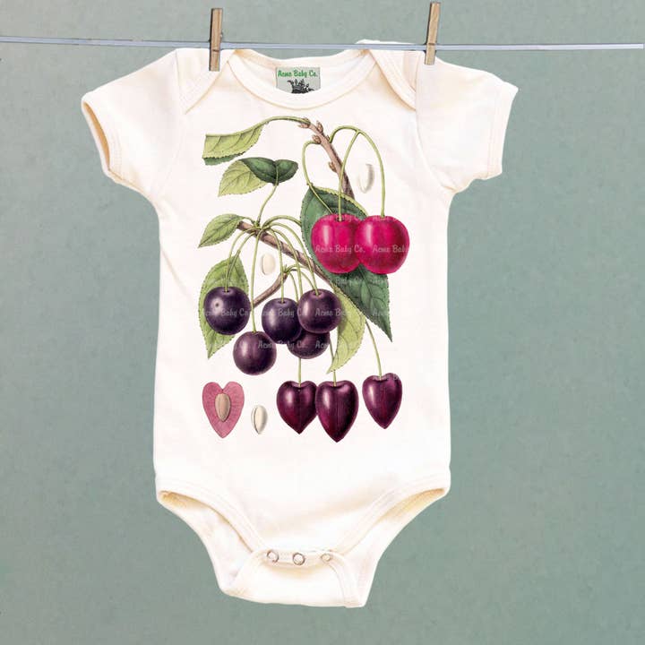 REMOVED BRAND - Wholesale Bodysuit (Non-Footed) - Baby - Vintage Botanical Cherries Organic Bodysuit3
