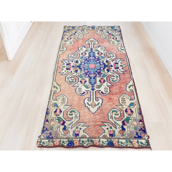 Vintage Turkish Oriental Anatolian Medallion Floral Rug 3x7 for wholesale by Oushak Rugs