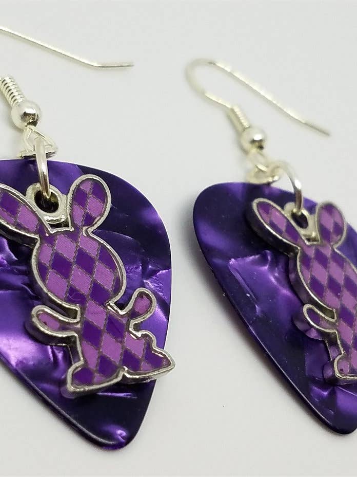 Purple Argyle Bunny Charms Guitar Pick Earrings - Easter for wholesale by Simply Raevyn