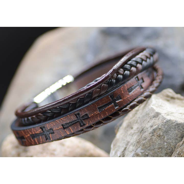 Eden Merry Jewelry by James Lawrence - Wholesale Woven/Braided Bracelet - Cross Leather Stamped Bracelet - Eden Merry Bracelet