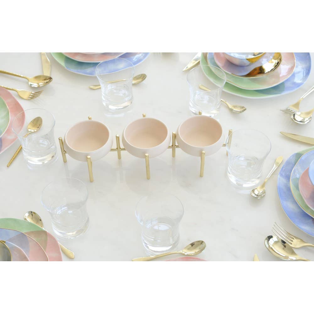 AULICA - Wholesale Appetizer Serveware - Beige and gold 3-compartment appetizer dish3