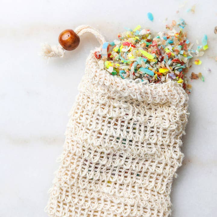 Soapfetti with Organic Sisal Soap Saver Bag for wholesale by A Joy Forever Bath Body + Candles