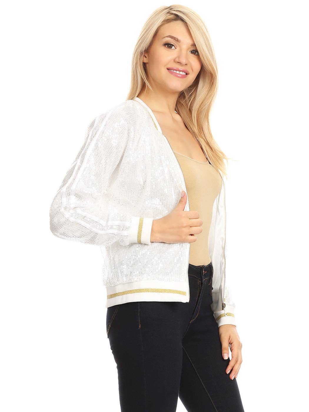 Anna Kaci Wholesale - Wholesale Varsity/Baseball Jacket - Women's - Striped Metallic Sequin Varsity Jacket9