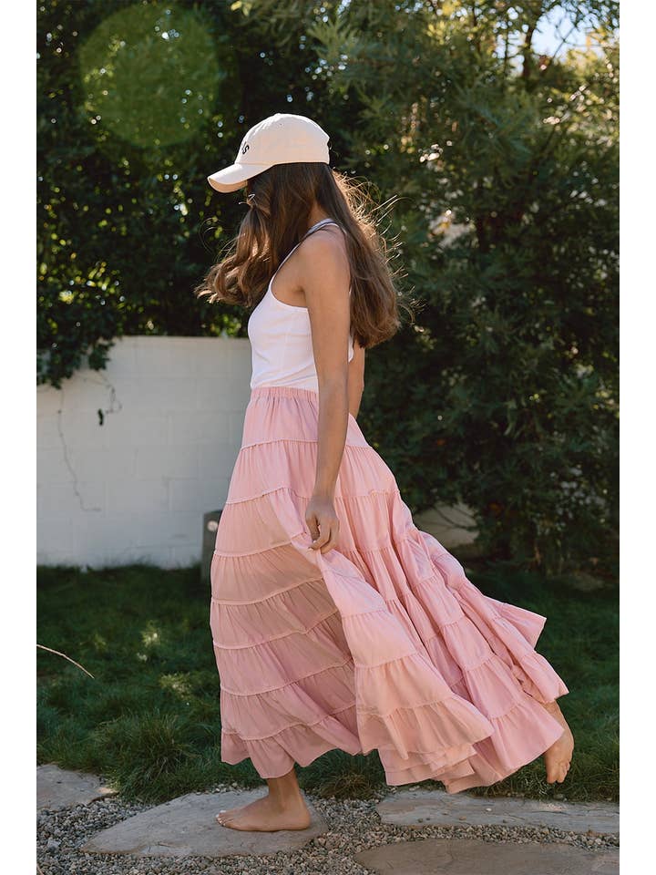 RAISONNEL - Wholesale Skirt - Women's - Elasticated Waist Tiered Maxi Skirt - RS10356