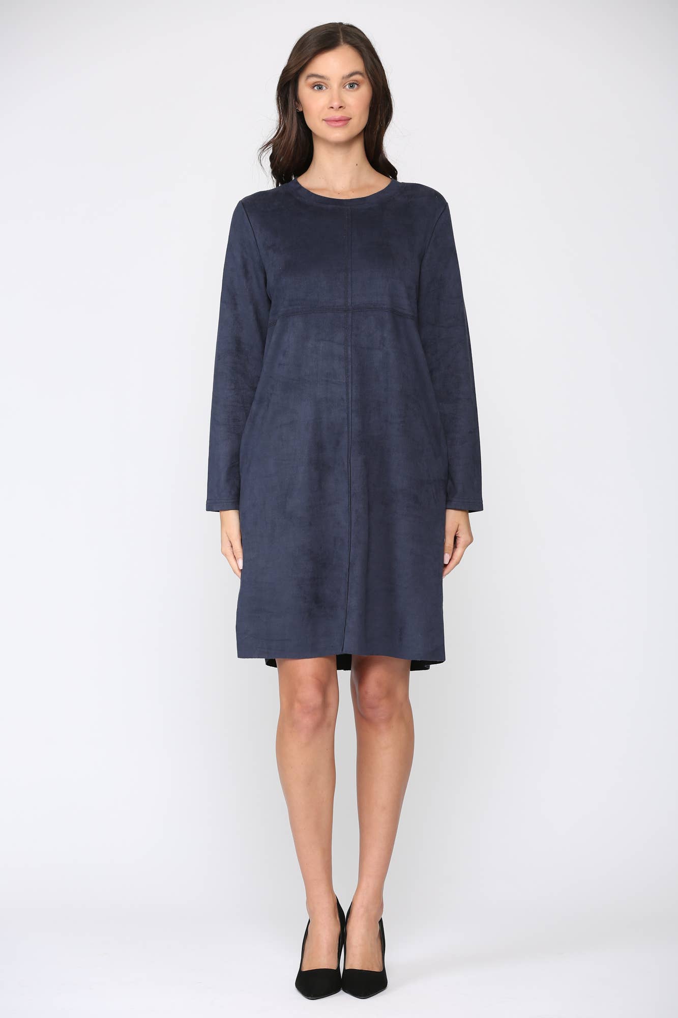 Joh Apparel - Vendita all'ingrosso Vestito - Donna - Abito con scollo rotondo in pelle scamosciata elasticizzata Aurora senza tasche17