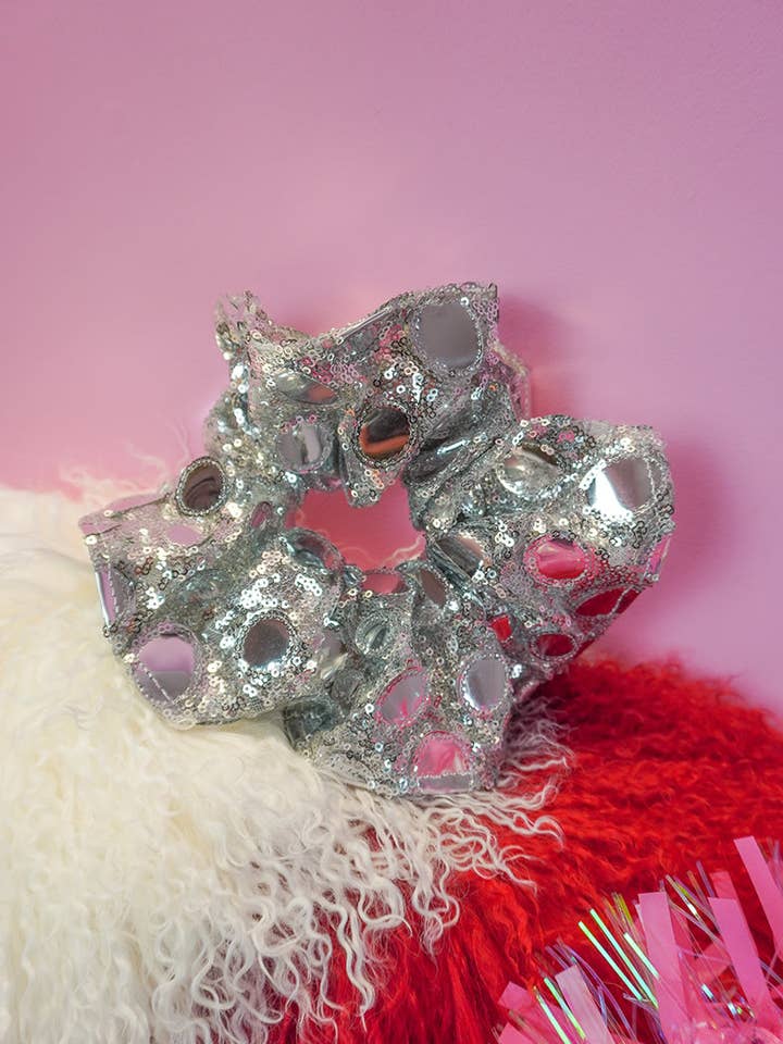 Barbarella Silver Sequin Super Sized Scrunchie for wholesale by Isolated Heroes