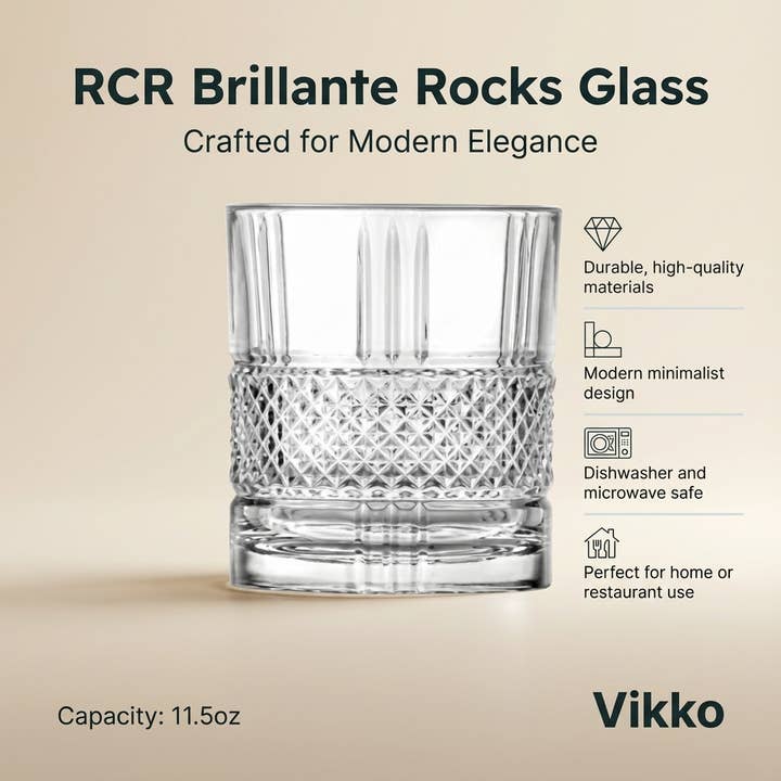 Kadra Kitchenware - Wholesale Cocktail/Liquor Glass - RCR - Brillante, Rocks Glass, 11.5oz3