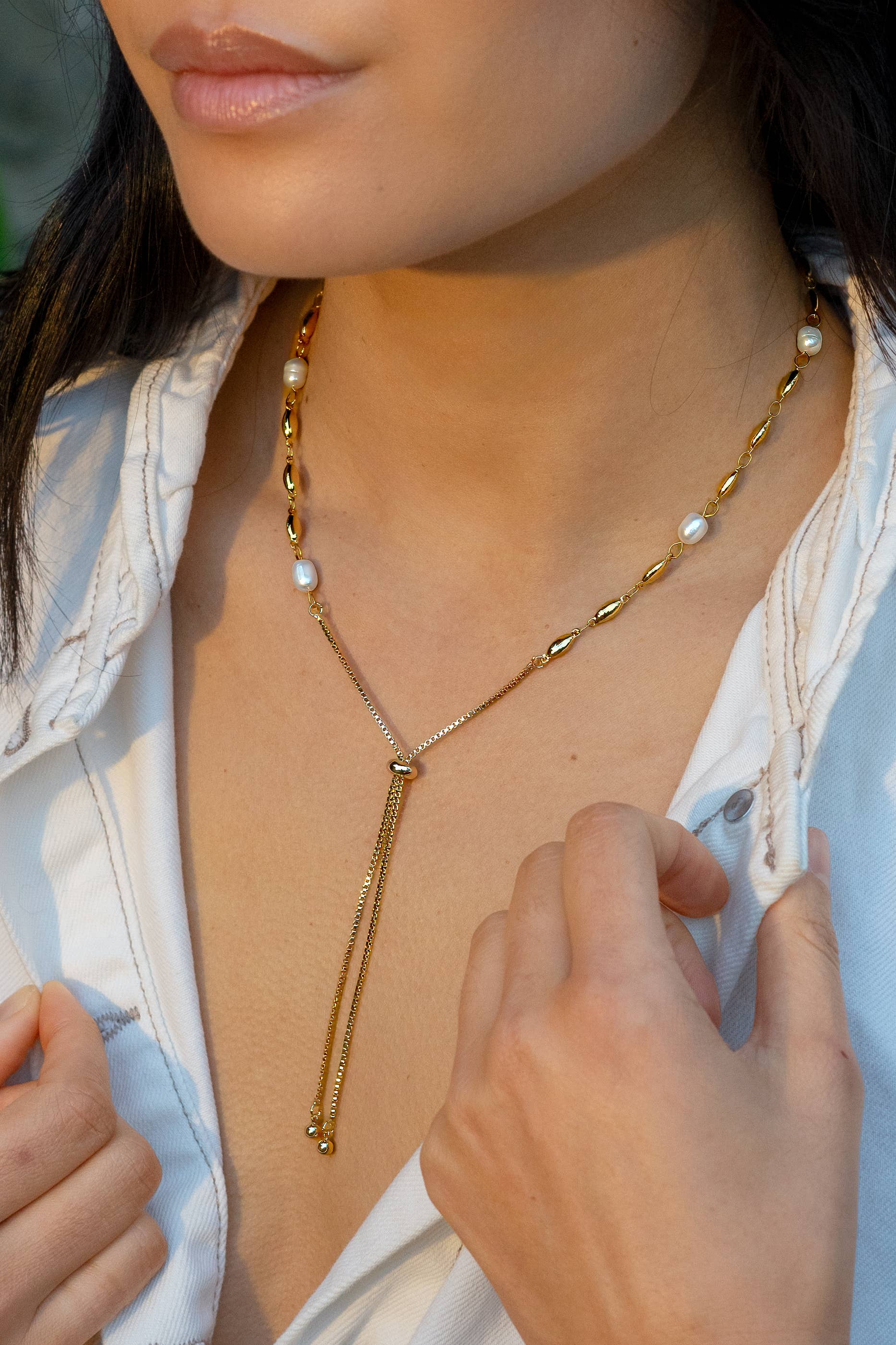 Peter and June - Wholesale Y-Neck/Lariat Necklace - Bolo In One 24K Gold Plated + Pearl Necklace5