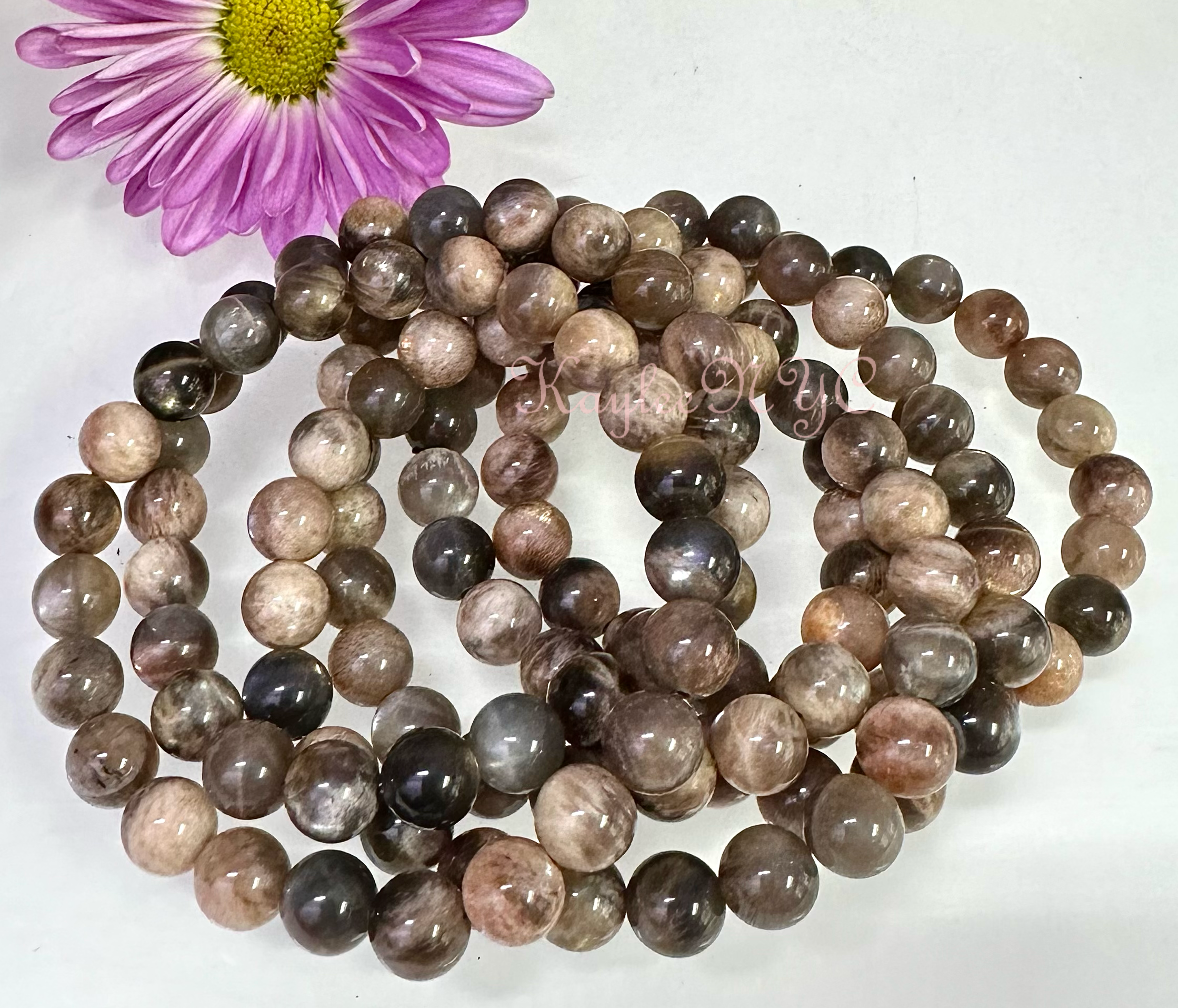 KayleeNYC - Wholesale Beaded Bracelet - Natural Black Moonstone 8mm 7.5” Stretch Bracelet1