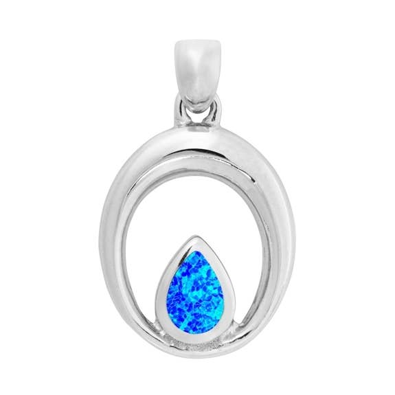 Blå Opal Dråbeformet Omridsvedhæng (USA-DDP) for engroshandel hos Silver Jewellery Cavern Wholesale