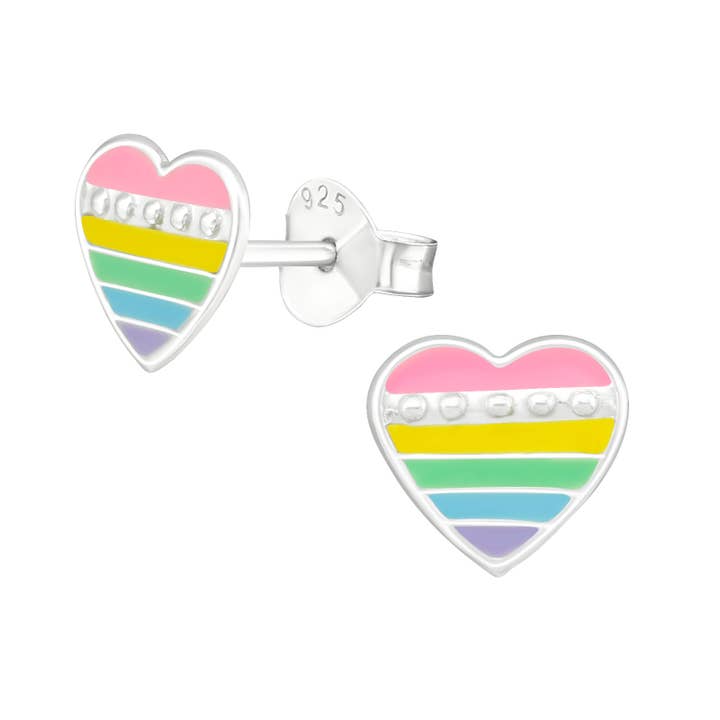 Girl's 925 Sterling Silver Post Earrings- Rainbow Heart for wholesale by Snazzy Girls