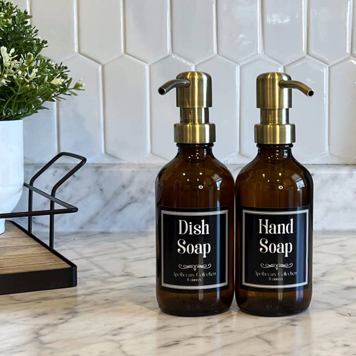 Blush Apothecary - Vente Distributeurs de savon - Étiquette d'apothicaire pour distributeur de savon en verre ambré 8 onces3