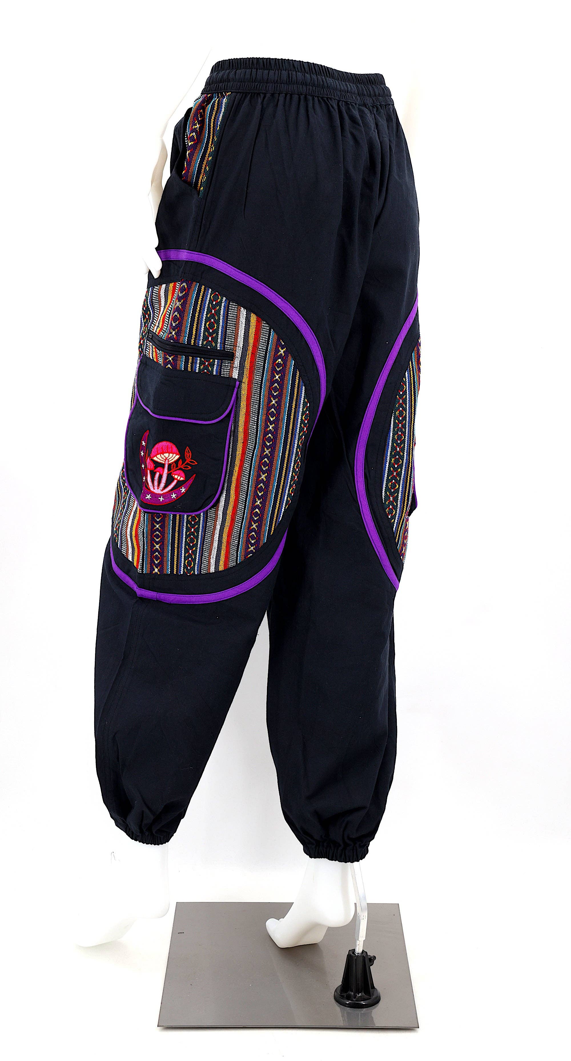 Himalaya Handmade - Venta al por mayor Pantalones - Mujer - Pantalones bohemios hechos a mano de algodón con bordado de luna y hongos estilo harem29