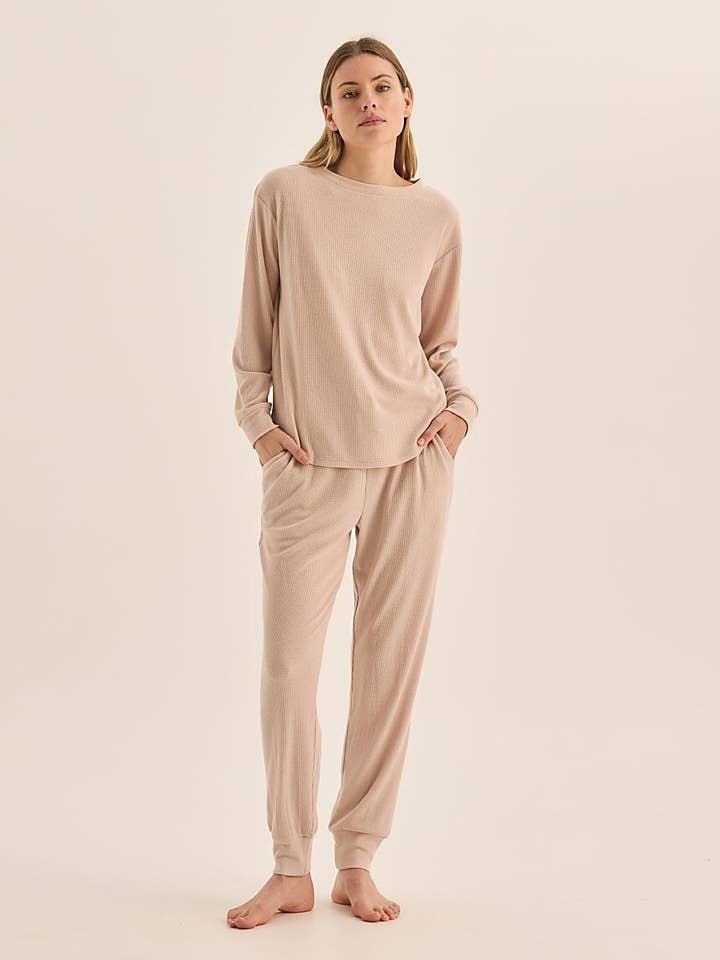 Conjunto de Pijama y Lounge de Waffle - Lainey Beige para venta al por mayor de Gingerlilly
